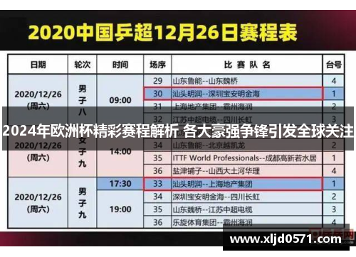 2024年欧洲杯精彩赛程解析 各大豪强争锋引发全球关注